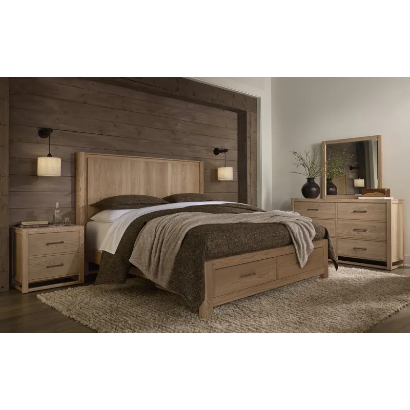Lodge &amp; Loft-Blond Oak Radius Poster Bed With Footboard Storage - Queen