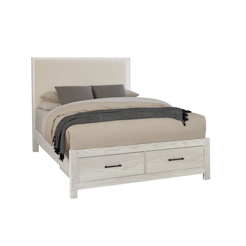 Lodge & Loft-Soft White Upholstered Storage Bed Ivory Cream - King