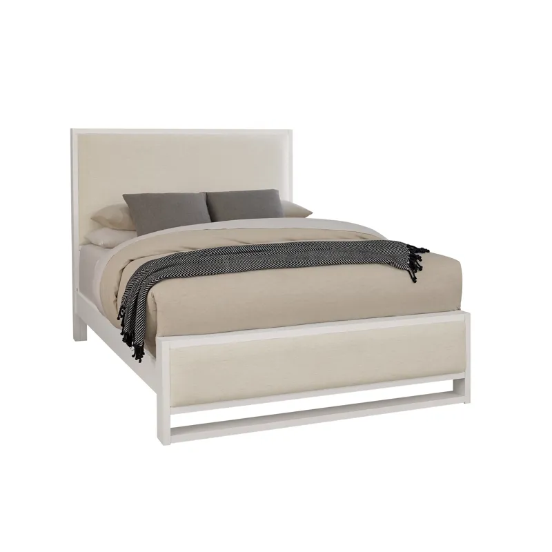 Lodge & Loft-Soft White Upholstered Bed Ivory Cream - Queen