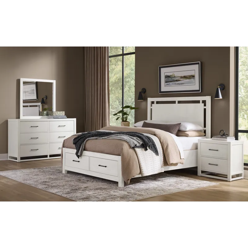 Lodge & Loft-Soft White Floating Panel Bed With Footboard Storage - Queen