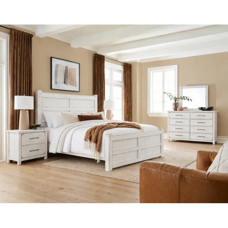 Dovetail-Weathered Ivory Board & Batten Bed - Queen