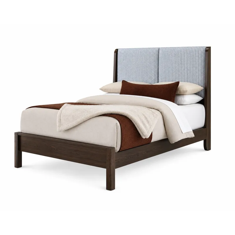 Mercer Street-Dark Roast Shelter Upholstered Bed-Navy Stripe - King