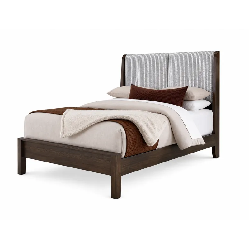 Mercer Street-Dark Roast Shelter Upholstered Bed-Grey Stripe - Queen