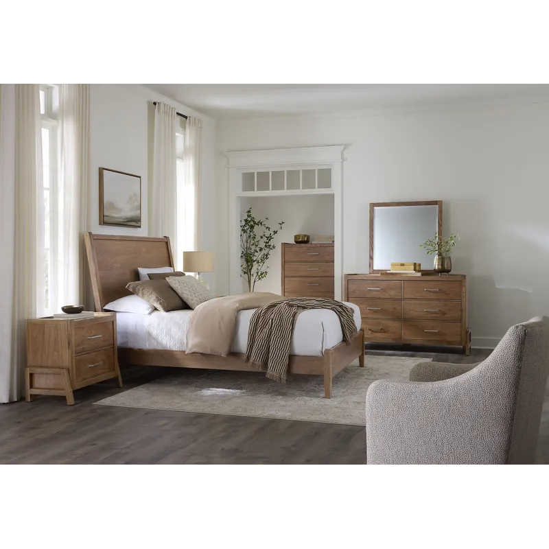 Mercer Street-Pecan Finish Canted Sleigh Headboard - Queen