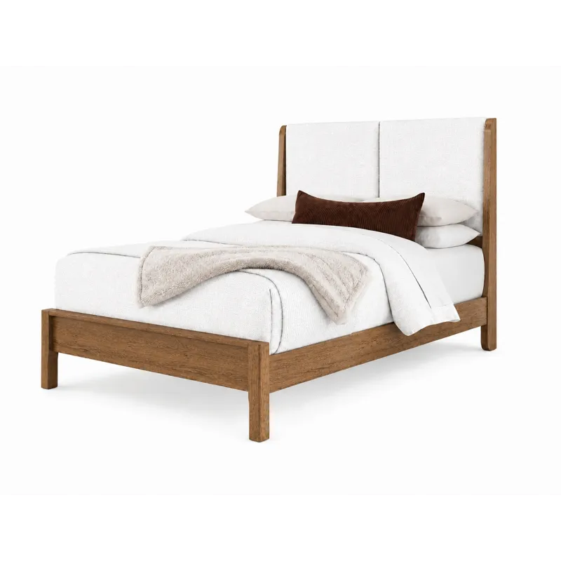 Mercer Street-Pecan Finish Shelter Upholstered Bed-Pure White - King