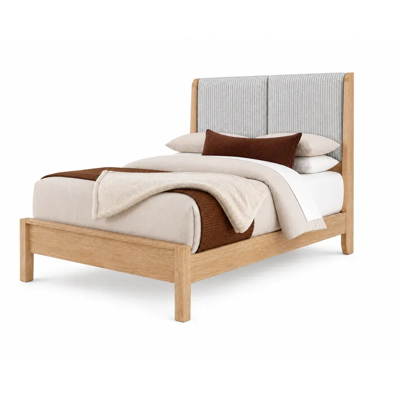 Mercer Street-Linen Finish Shelter Upholstered Bed-Grey Stripe - Queen