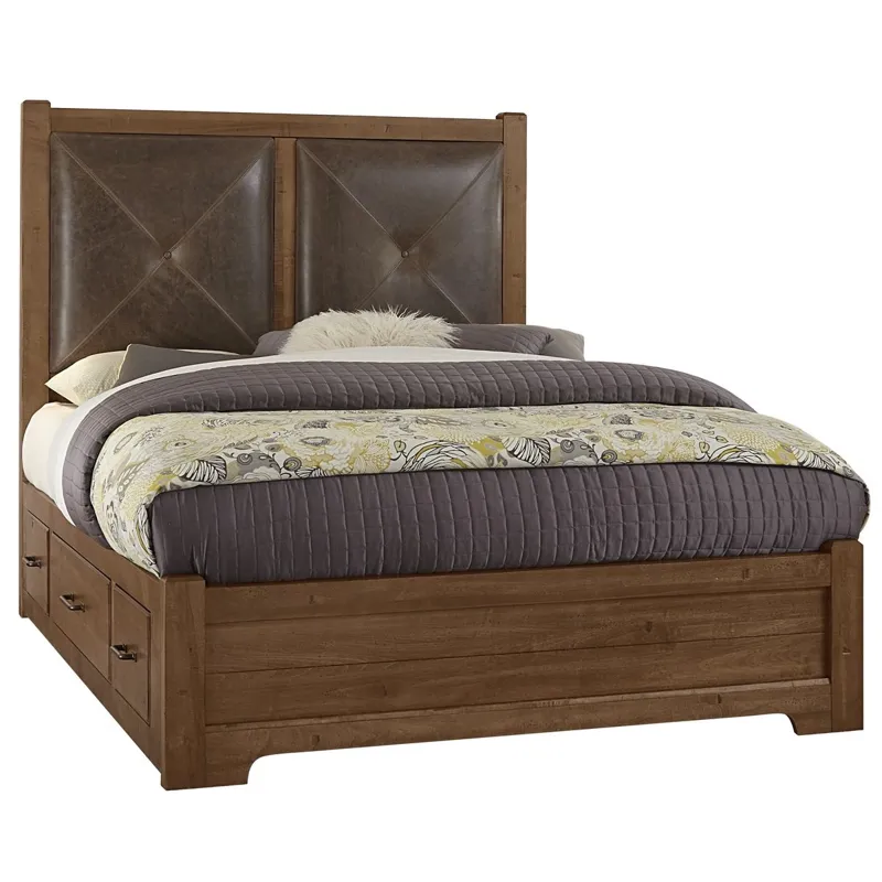 Cool Rustic King Leather Bed w/1 Sided Storage -Amber