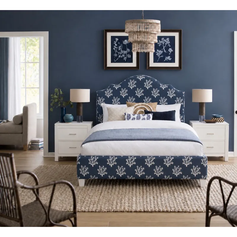 Tide & Timber-Grey Oak Blue Coral Upholstered Headboard - Full