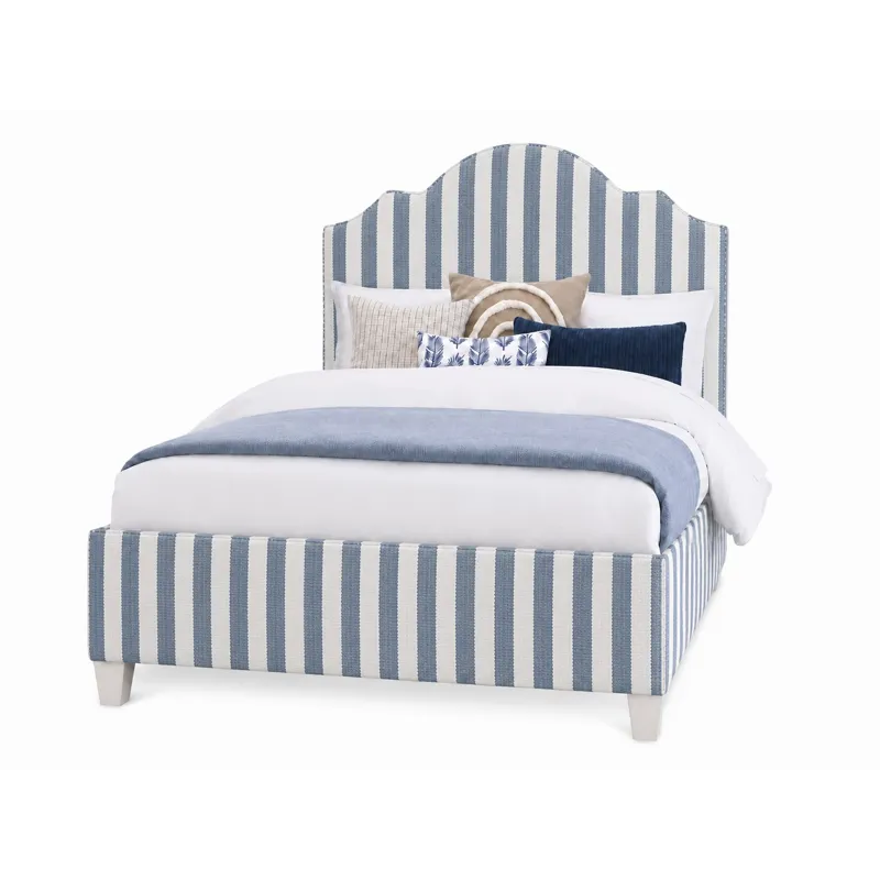 Tide & Timber-Grey Oak Blue Stripe Upholstered Headboard - Full