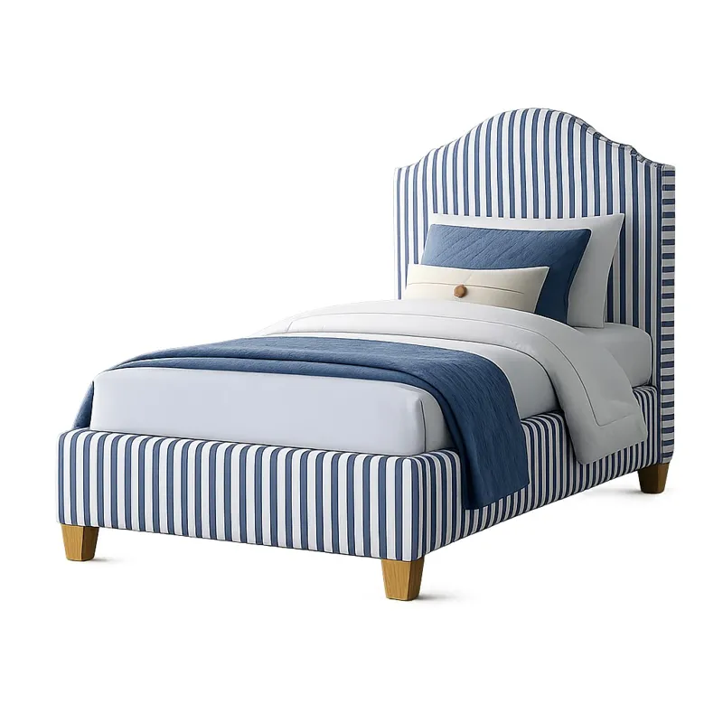 Tide & Timber-Luxe Blue Oak Blue Stripe Upholstered Headboard - Twin