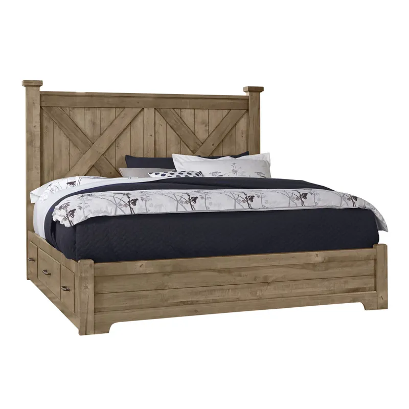 Cool Rustic King X Bed w/1 Sided Storage -Natural