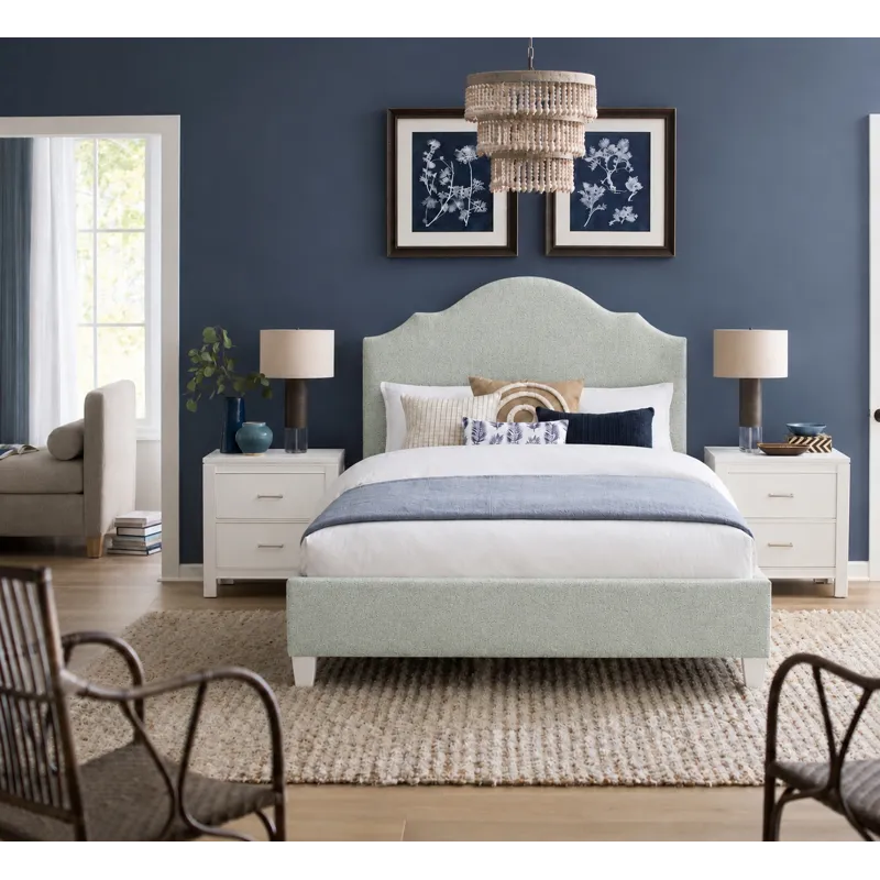 Tide & Timber-Grey Oak Forest Green Upholstered Headboard - Queen
