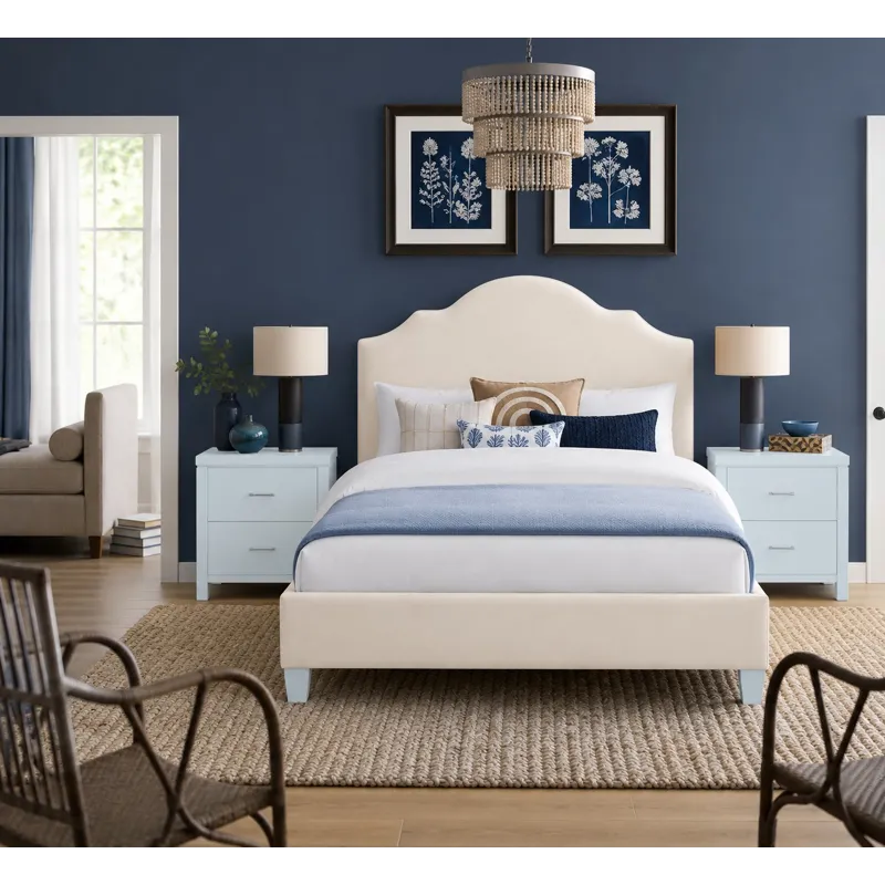 Tide & Timber-Luxe Blue Oak Linen Upholstered Headboard - Full