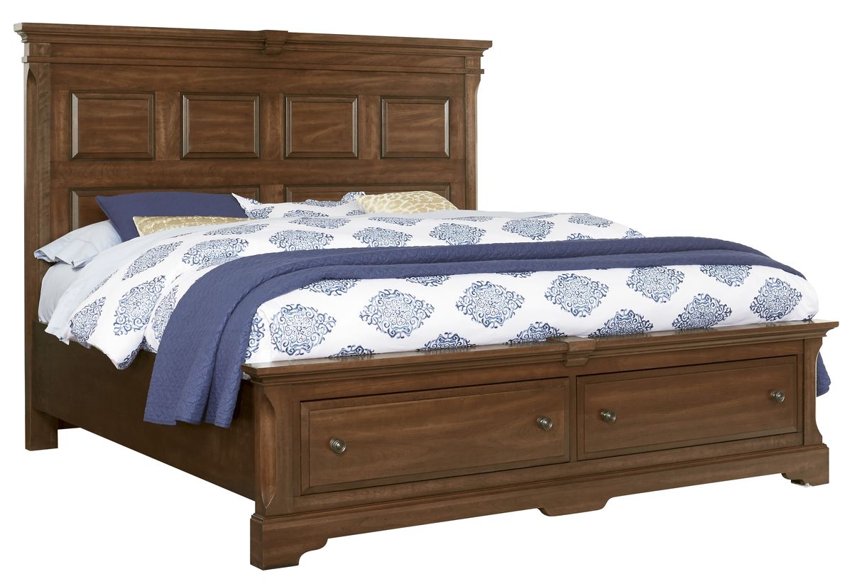 HeritageAmish Cherry Queen Mansion Bed With Storage Footboard 110559