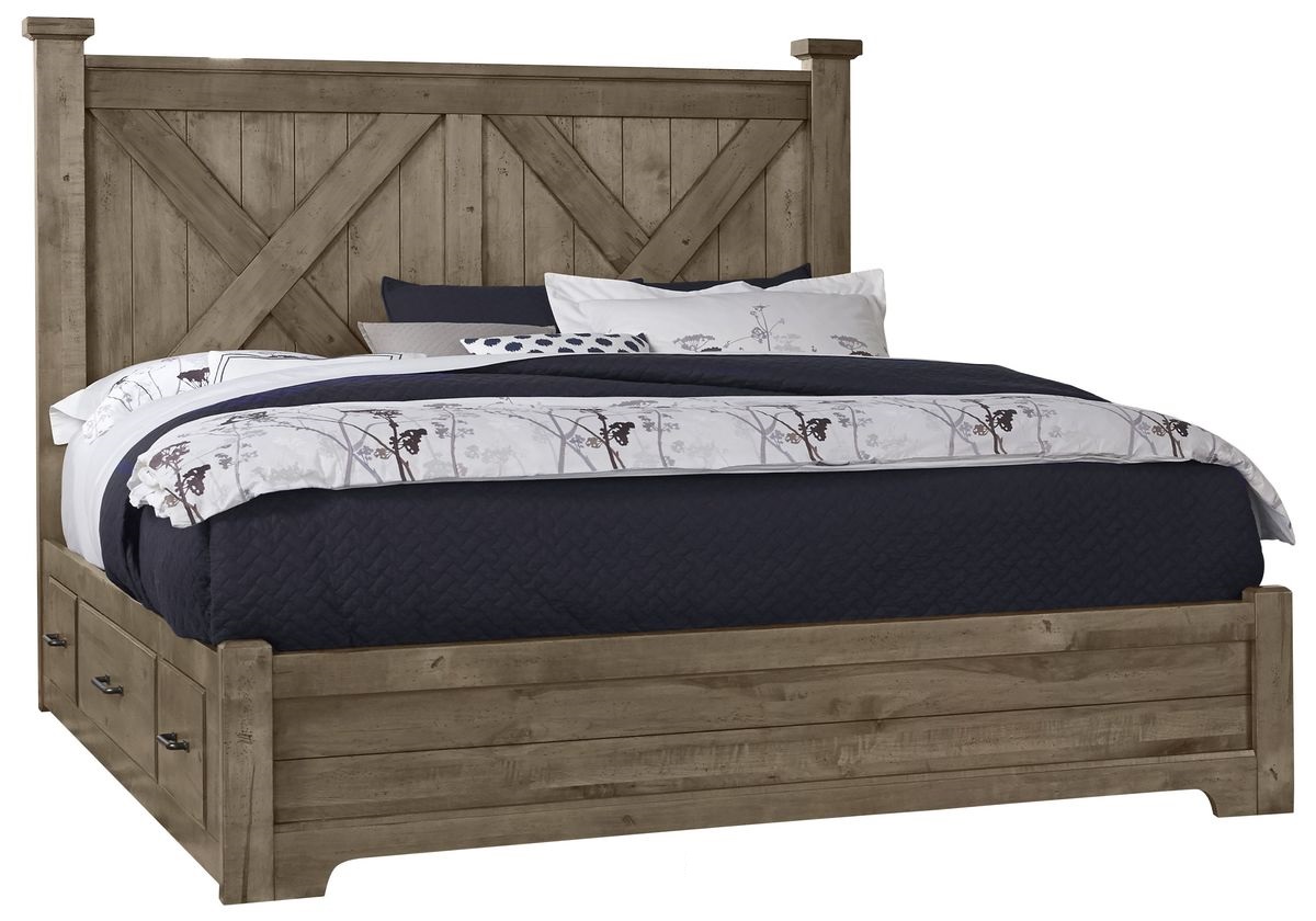 Cool Rustic Queen X Bed w/ 1 Sided Storage Stone Grey 172557955