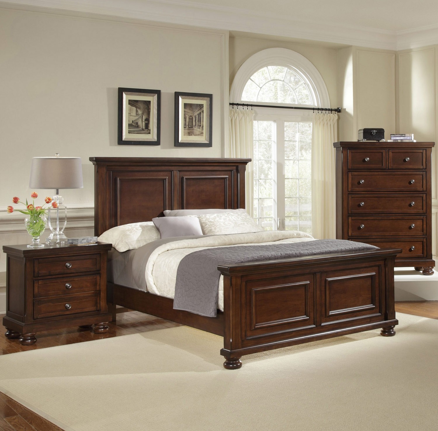 King Storage Mansion Bedroom Set Dark Cherry 530663RSET by Vaughan Bassett at Wright