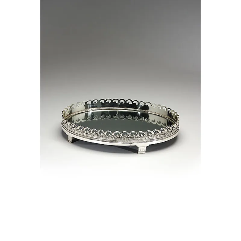 Mirrored And Footed Oval Tray