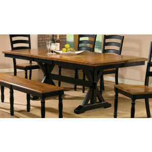 Quals Run 84" Trestle Table with 18" Butterfly Leaf - Almond/Ebony