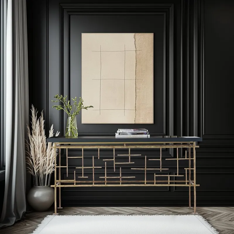 Aurelio Console in Espresso and Forged Distressed Brass
