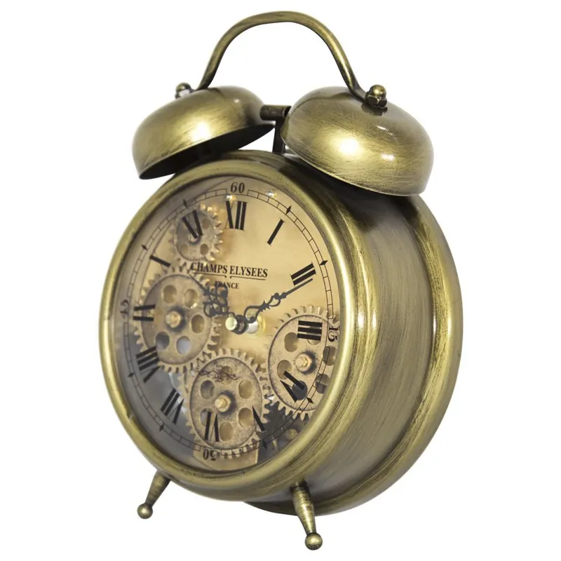 Aged Bronze and Brass Gears Table Clock