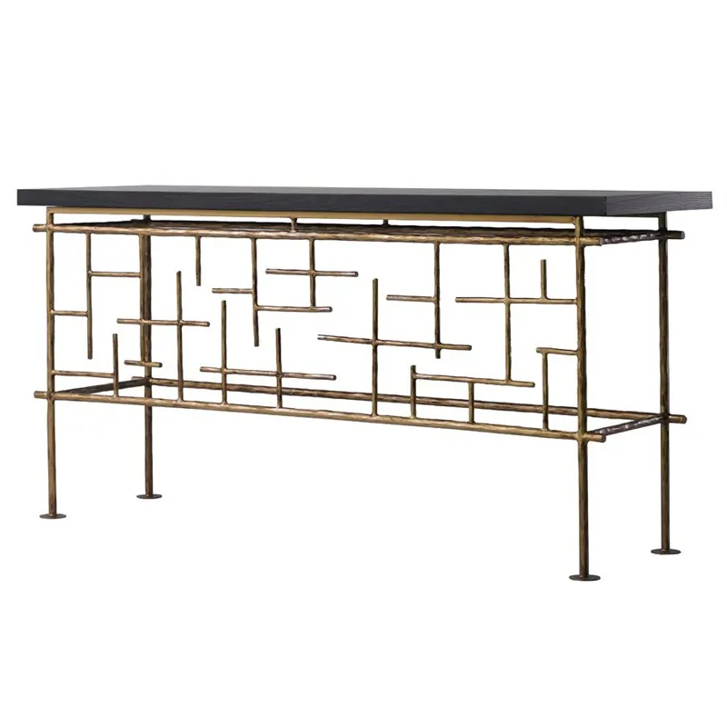 Aurelio Console in Espresso and Forged Distressed Brass